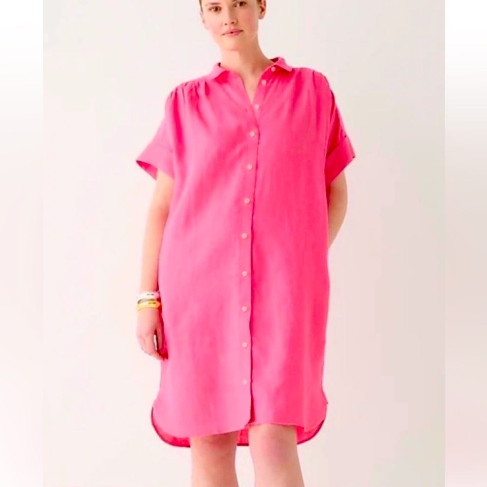 Baird McNutt for J. Crew Irish Linen Pink Button-Up Dress size Medium